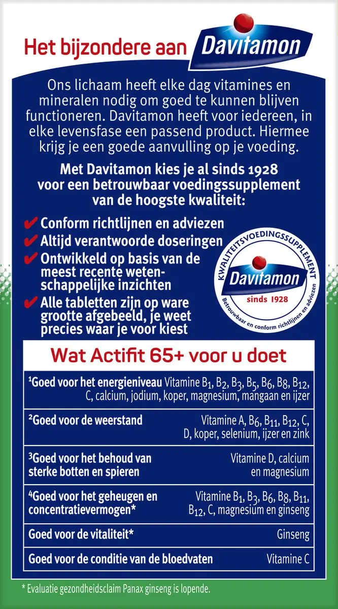 Davitamon Actifit 65+ Multivitamine 70 tabletten