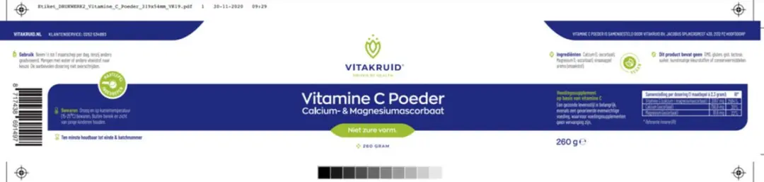Vitakruid Vitamine C Poeder Calcium- & Magnesiumascorbaat 260g
