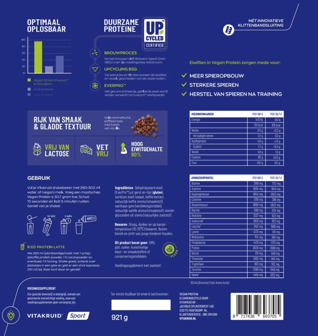 Vitakruid Vegan Protein EverPro & Fava IJskoffie 921g