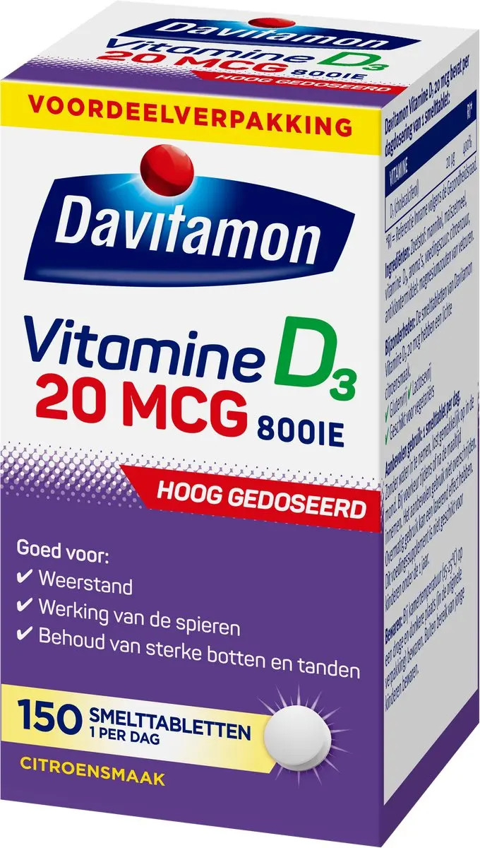 Davitamon Vitamine D3 20mcg Smelttabletten - 150 Stuks