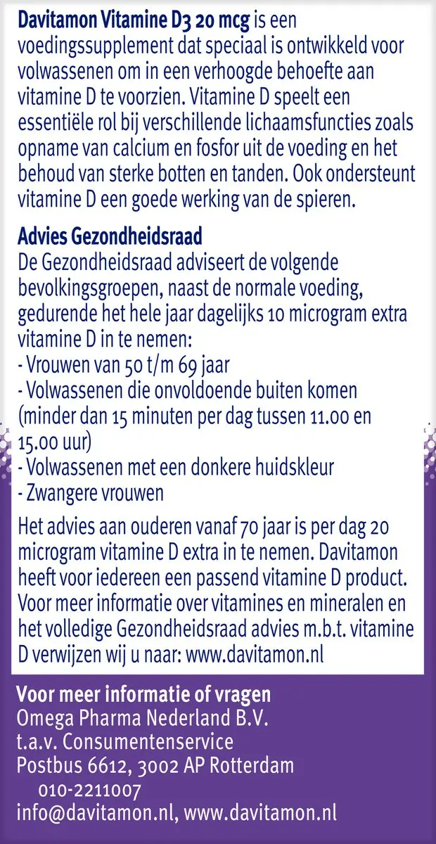 Davitamon Vitamine D3 20mcg Smelttabletten - 150 Stuks