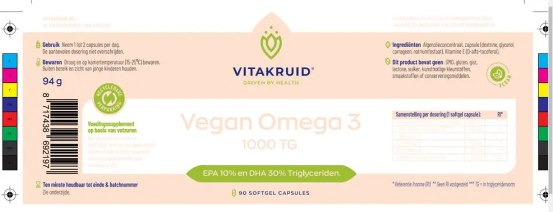 Vitakruid Vegan Omega-3 1000 TG Capsules - 94ml