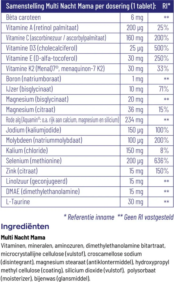 Vitakruid Multi Nacht Mama Voedingssupplement 90 tabletten