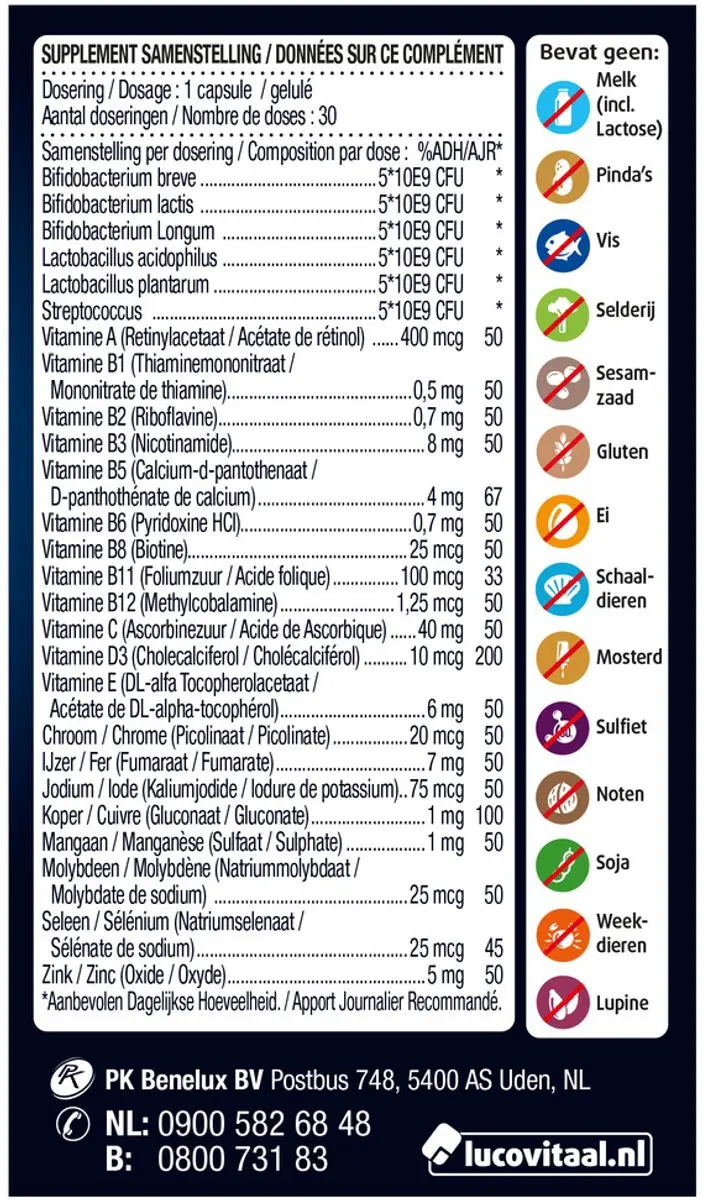 Lucovitaal Probiotica Vitamine & Mineralen Complex 30 capsules - afbeelding 6 van 6