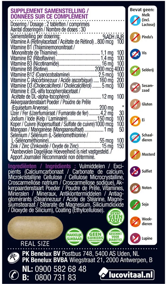Lucovitaal Huid Haar Nagels Biotine 120 tabletten