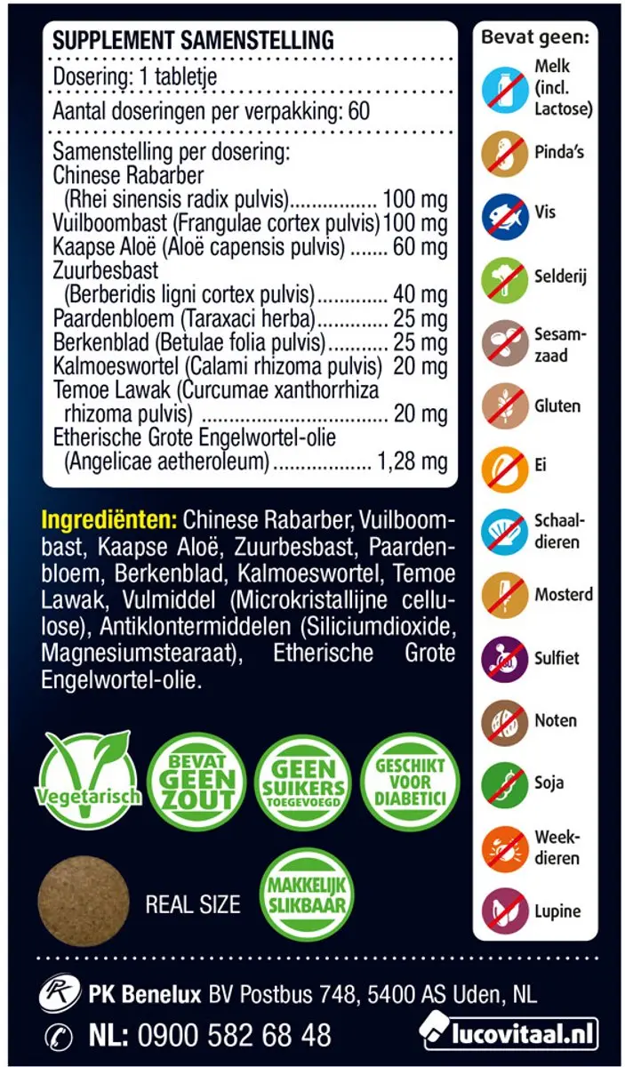 Lucovitaal Stoelgang Sennavrij 180g - 3x60 Tabletten