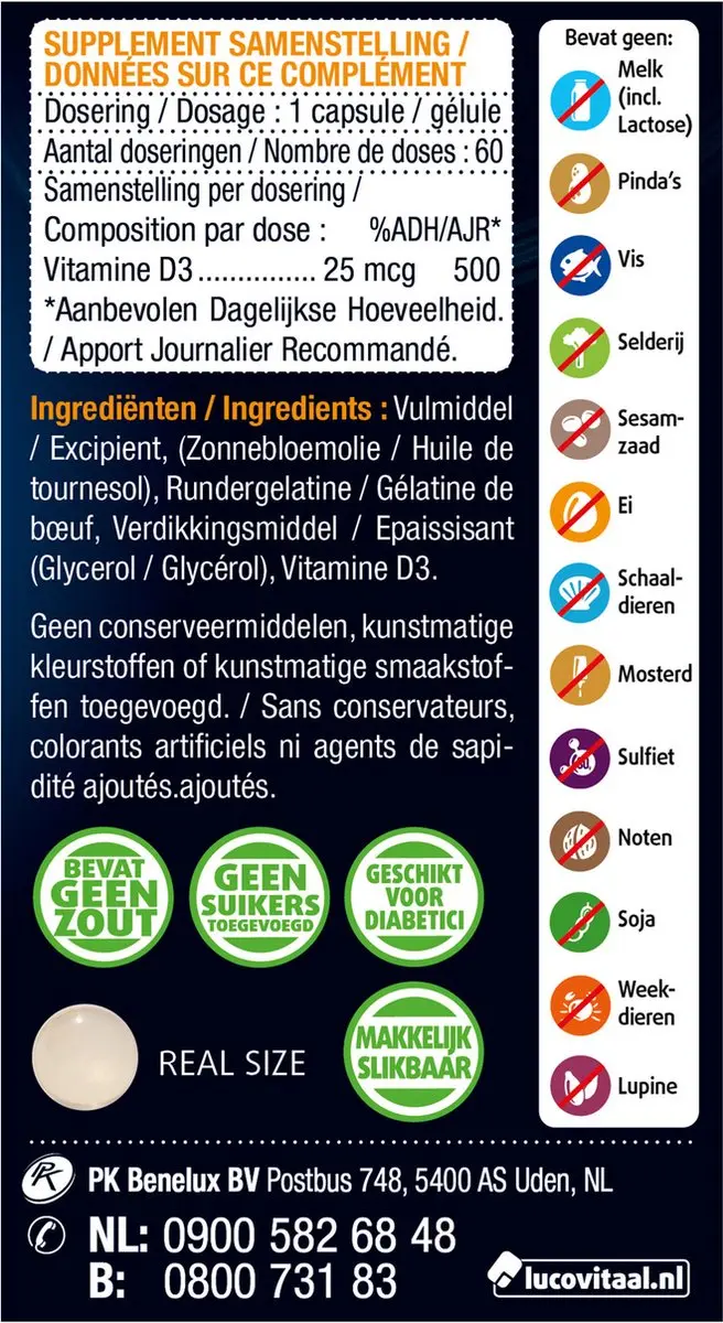 Lucovitaal Vitamine D3 25µg - 60 Capsules