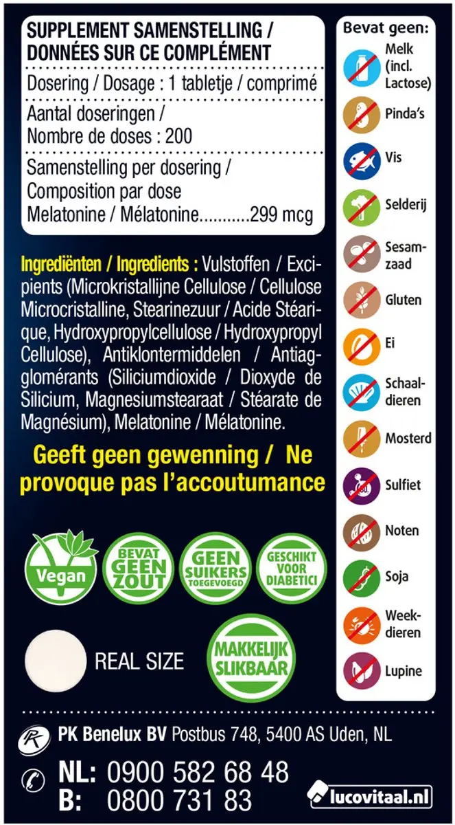 Lucovitaal Melatonine 299mcg 200 Tabletten