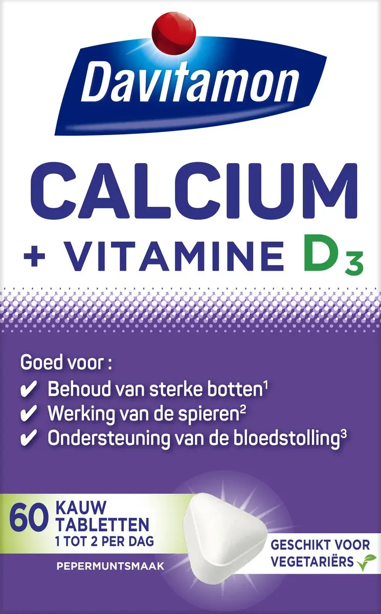 Davitamon Calcium met Vitamine D3 Pepermuntsmaak - 60 Stuks