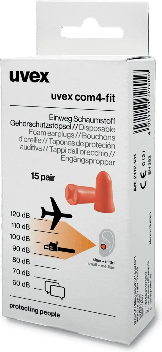 Uvex 2112131 Com4-Fit Oordoppen 33dB - 15 Stuks - Oranje