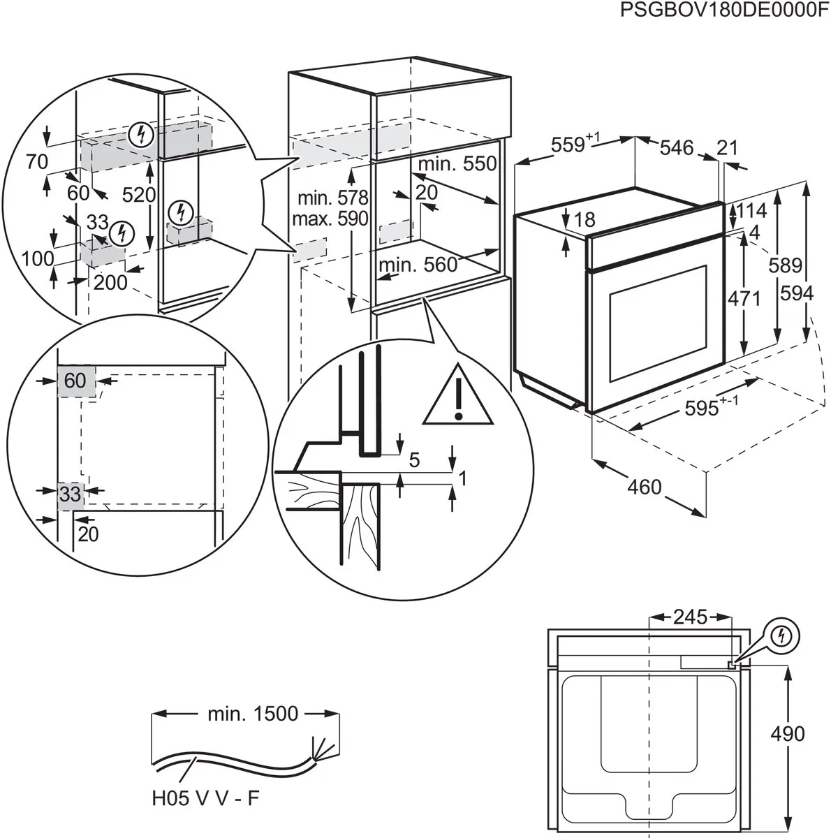 AEG OS6P50WAK Inbouwoven - Hetelucht 71L - Zwart