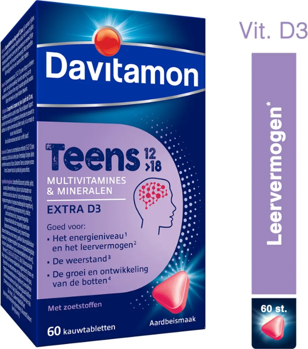 Davitamon Teens Multivitamines 60 Kauwtabletten - Aardbei