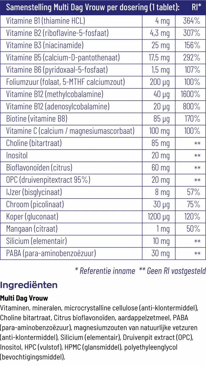 Vitakruid Multi Dag Vrouw Voedingssupplement 90 tabletten