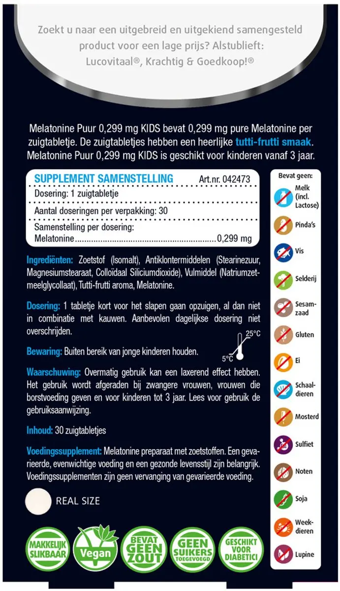 Lucovitaal Melatonine Kids 0,299mg - 30 tabletten