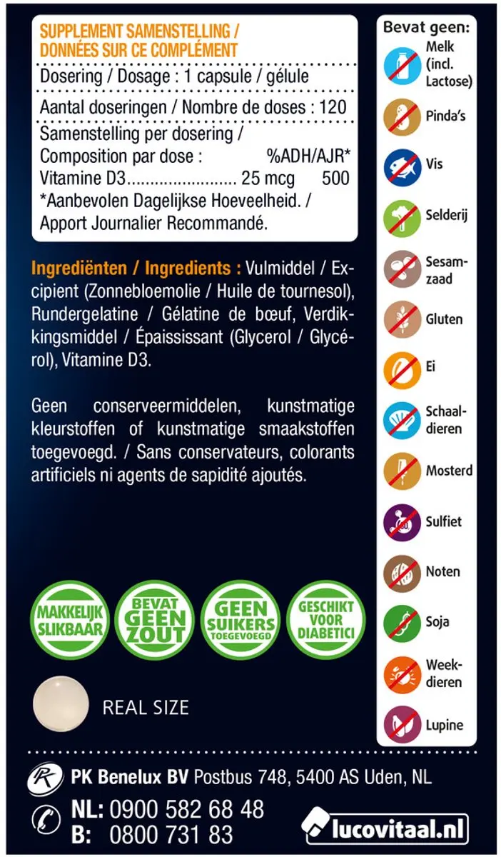 Lucovitaal Vitamine D3 25µg - 120 Capsules
