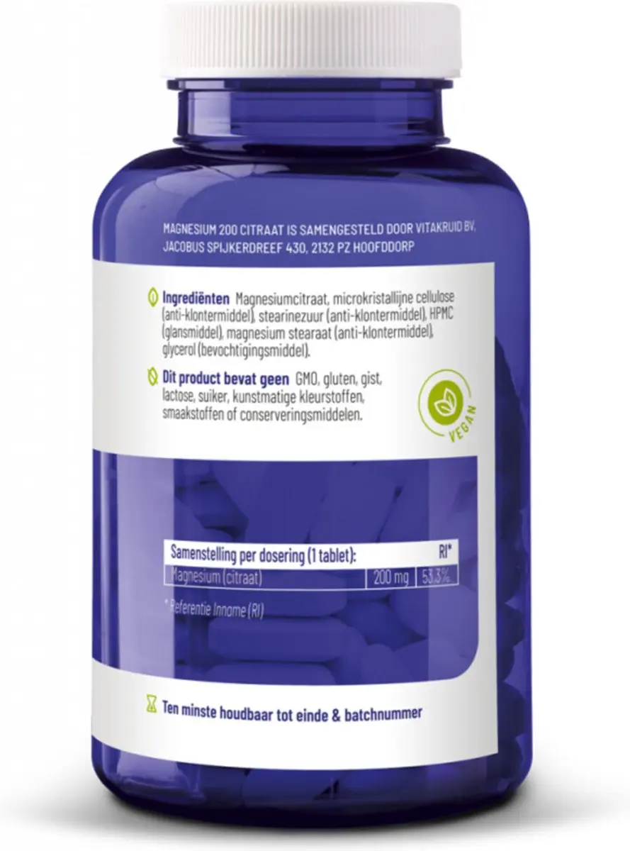 Vitakruid Magnesium 200 Citraat - 180 tabletten