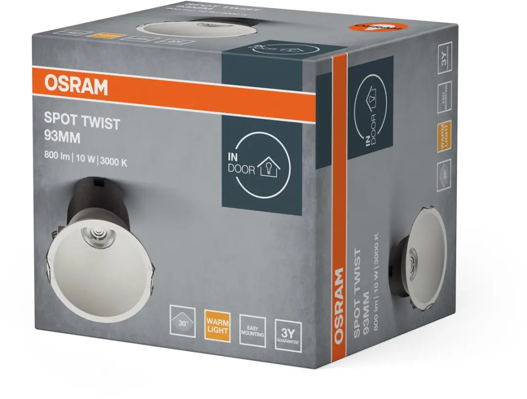 Osram Spot Twist Inbouwdownlight 10W 800lm - 93mm - Warm wit 3000K - afbeelding 6 van 6