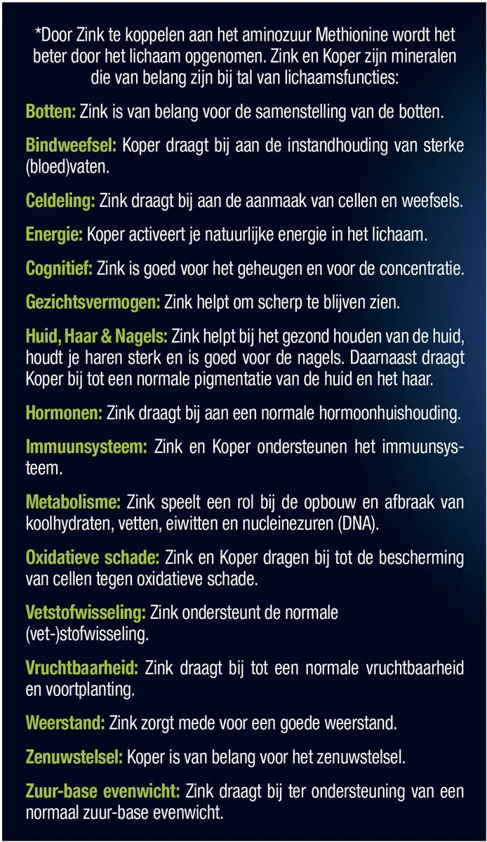 Lucovitaal Zink Methionine & Koper 60 tabletten