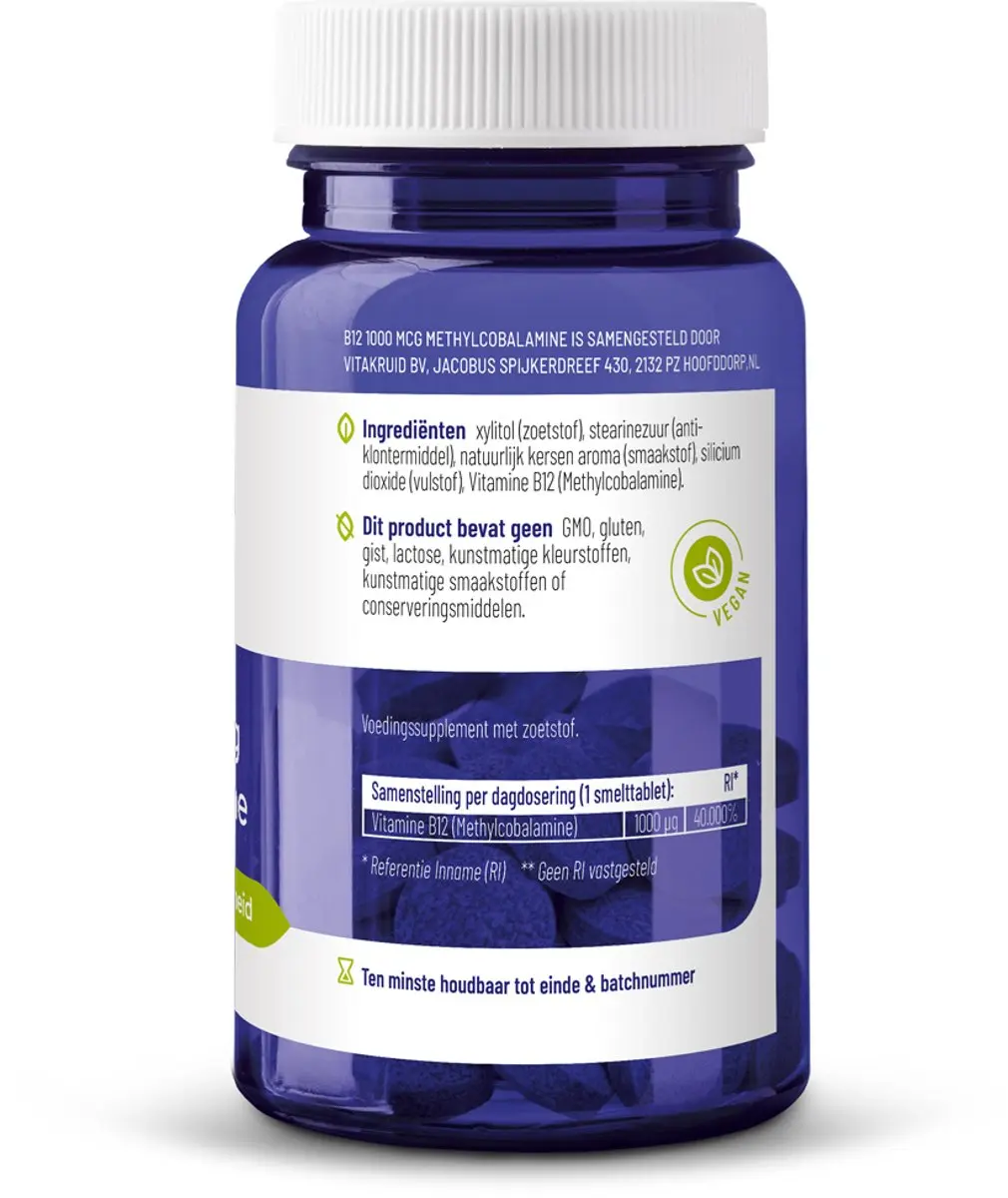 Vitakruid B12 1000 mcg Actief Methylcobalamine - 180 Smelttabletten