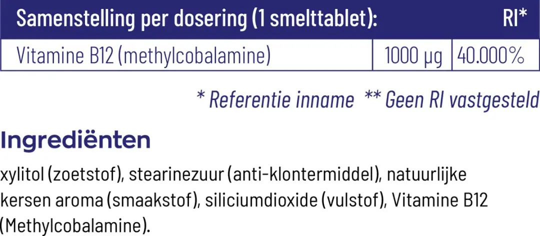 Vitakruid B12 1000 mcg Actief Methylcobalamine - 180 Smelttabletten