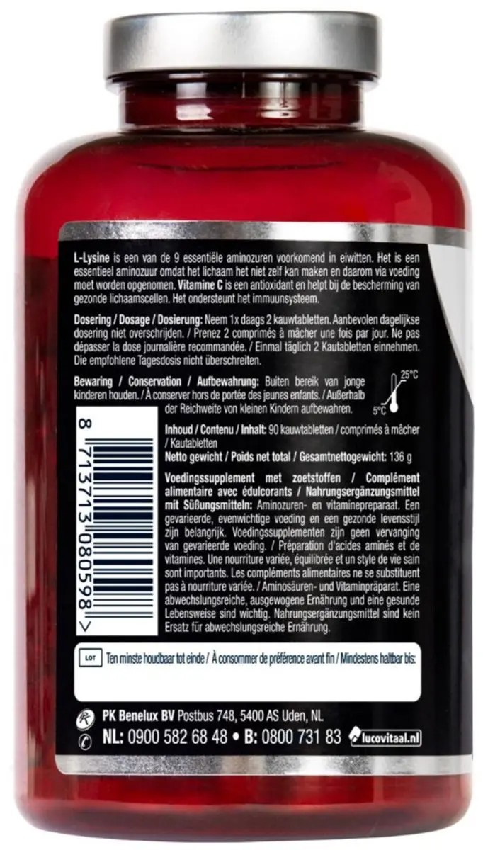 Lucovitaal L-Lysine 1000mg Kauwtabletten - 90 Stuks