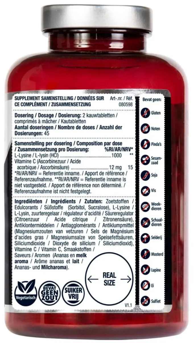 Lucovitaal L-Lysine 1000mg Kauwtabletten - 90 Stuks