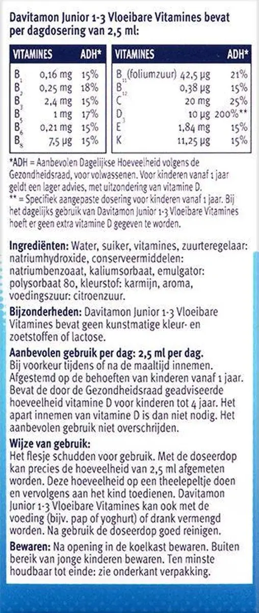 Davitamon Junior 1+ Vloeibare Multivitamines - 100ml - Framboos