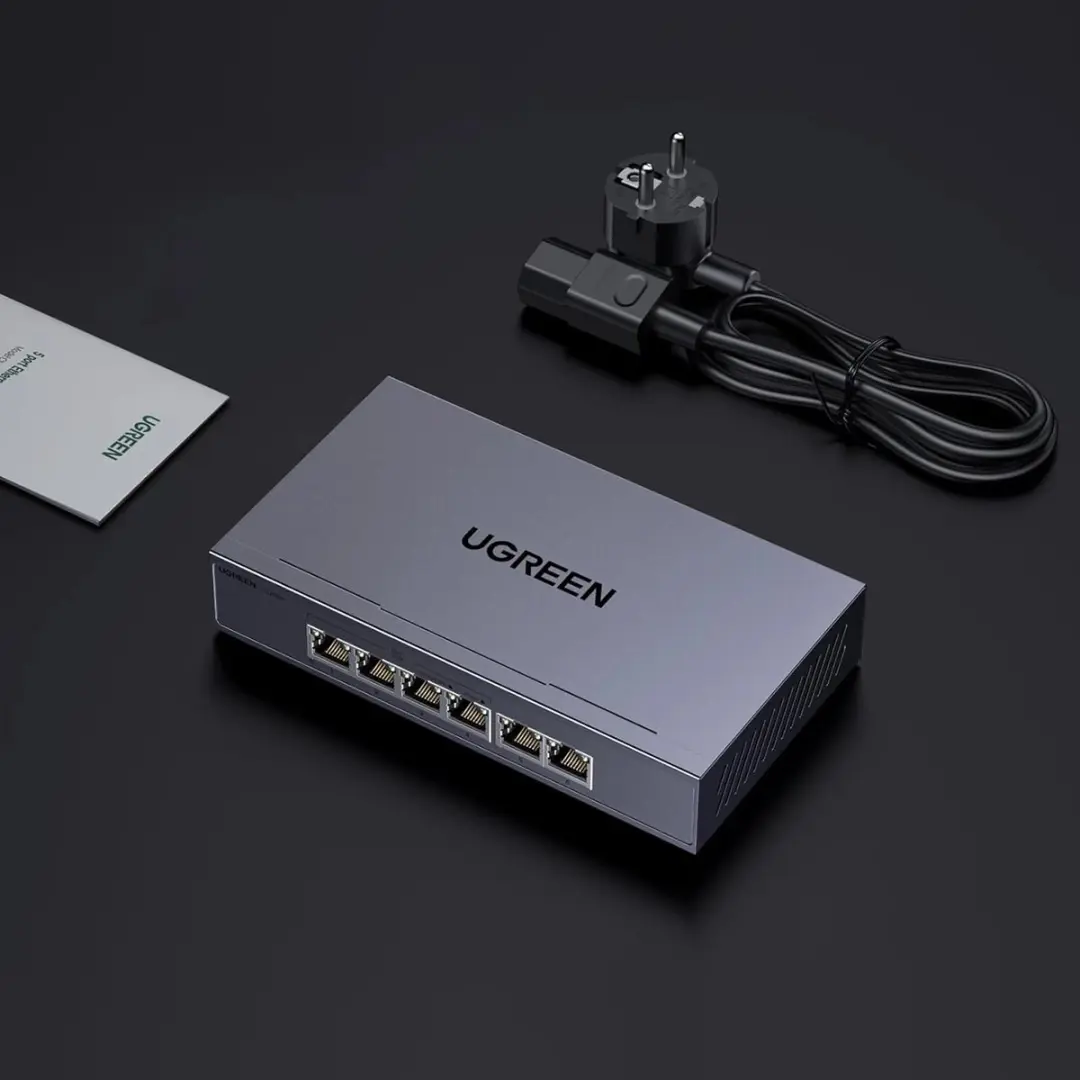 Ugreen 6-Poorts 1Gb Ethernet-Switch met PoE - Szary