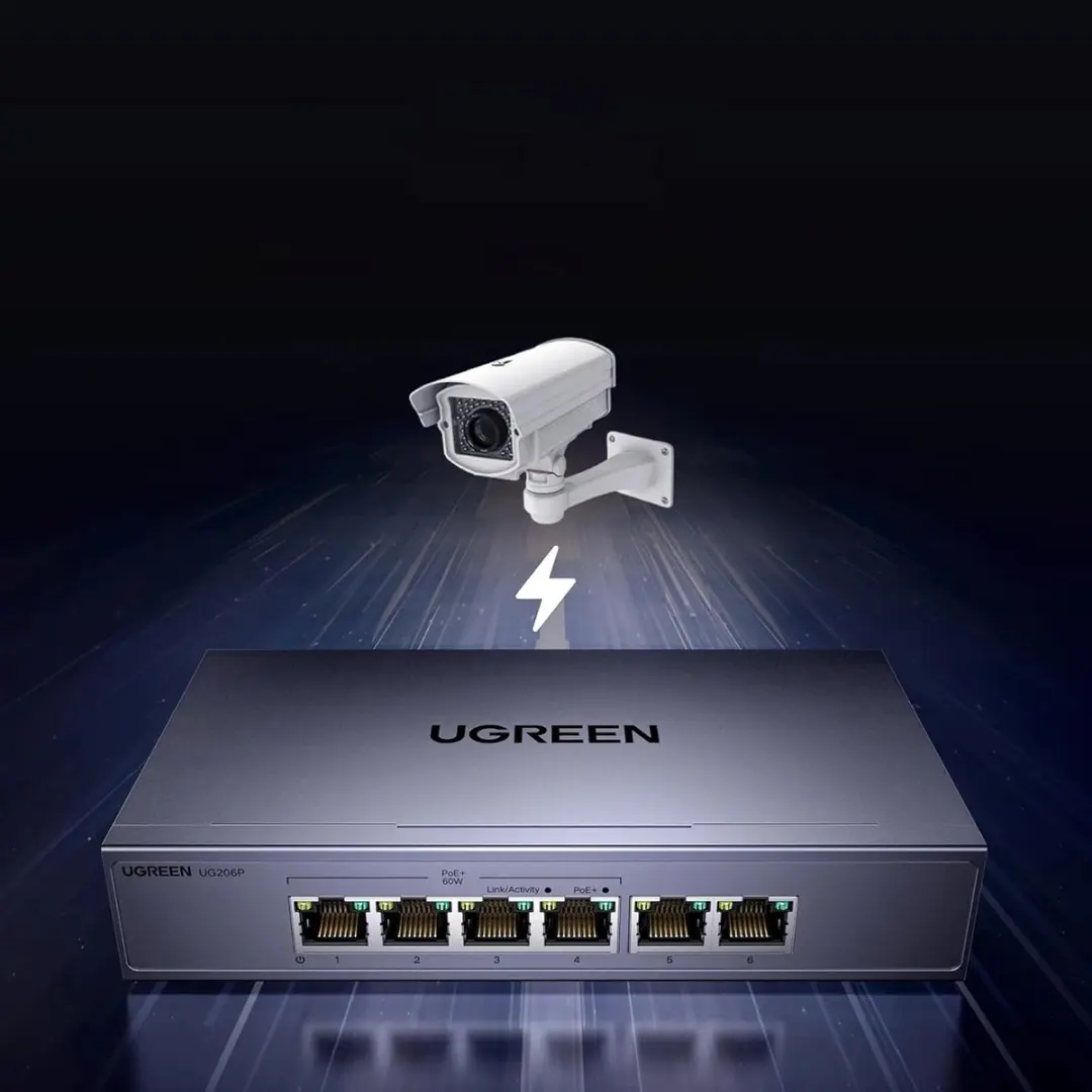 Ugreen 6-Poorts 1Gb Ethernet-Switch met PoE - Szary