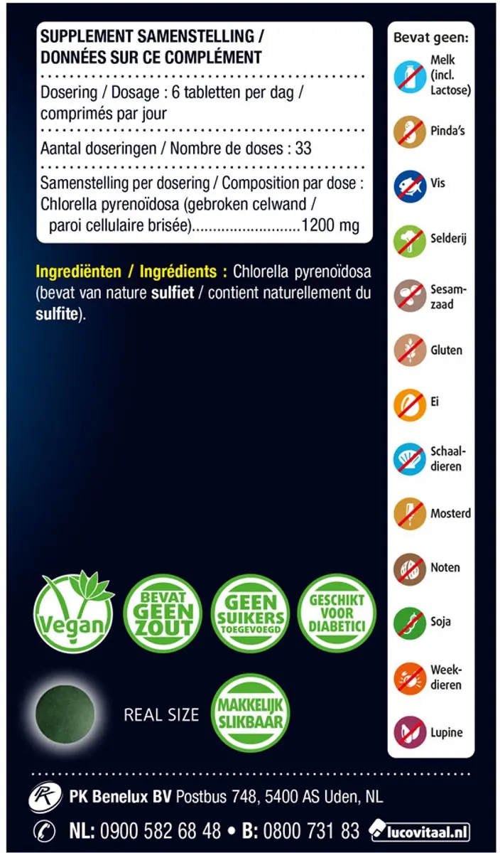 Lucovitaal Chlorella Puur 400 tabletten - 2x200 Stuks