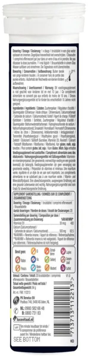 Lucovitaal Calcium 500mg + D3 Citroensmaak