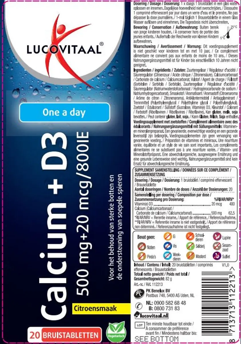 Lucovitaal Calcium 500mg + D3 Citroensmaak - 20 Bruistabletten