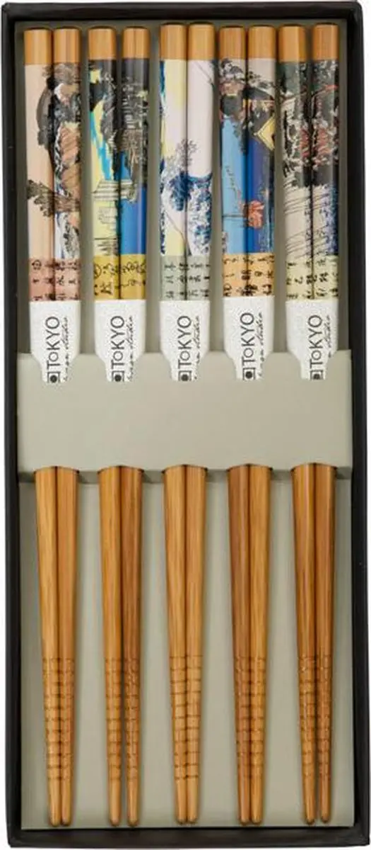 Tokyo Design Studio Woodblock Print Eetstokjes - 5 Paar - Hout - Mix Kleur - afbeelding 2 van 2