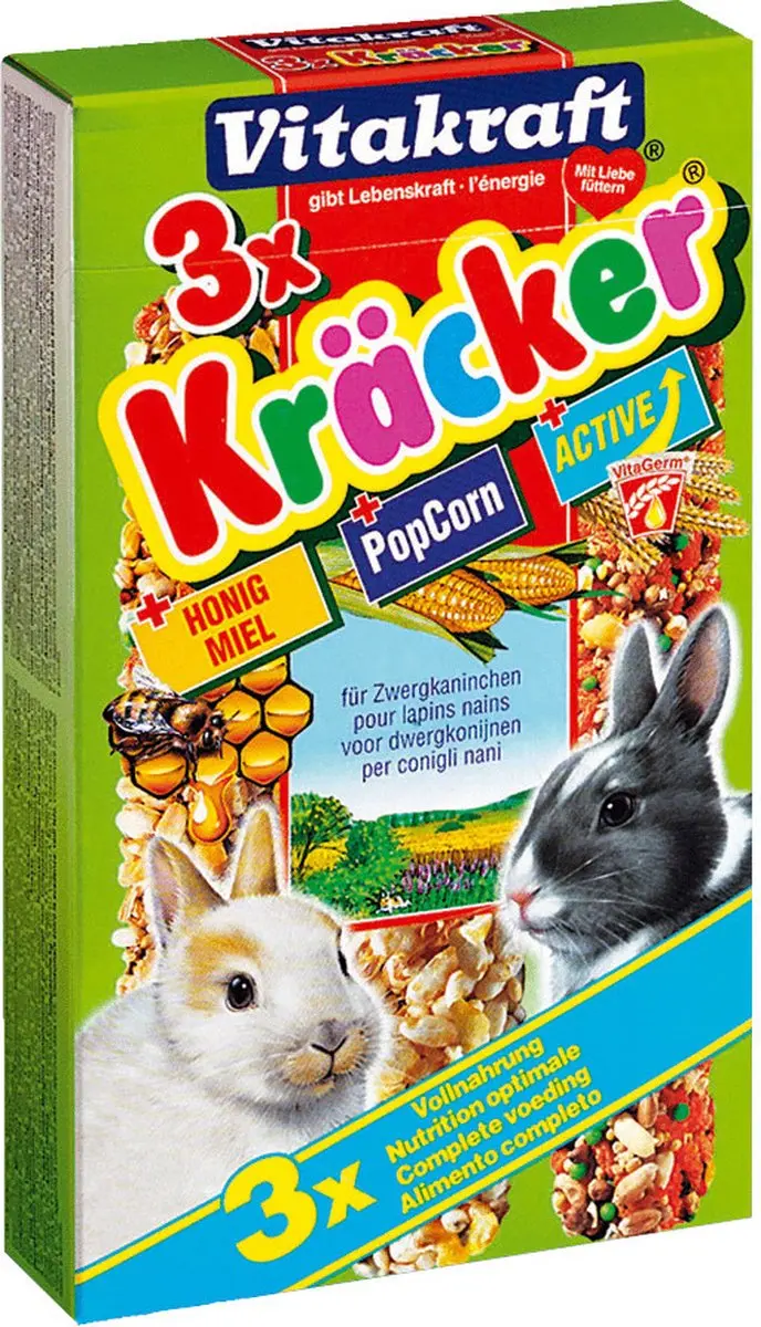 Vitakraft Konijn Kracker Honing/Popcorn/Active 3-in-1 - 3 Stuks