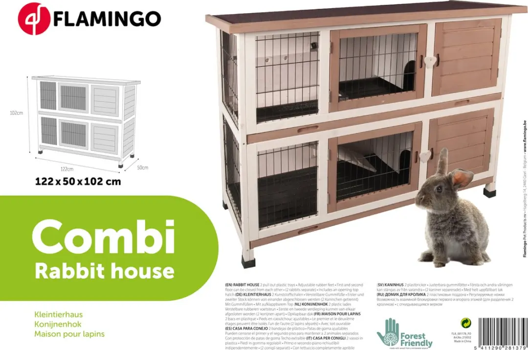 Flamingo Konijnenhok Combi 2 Bruin - 4 Deuren