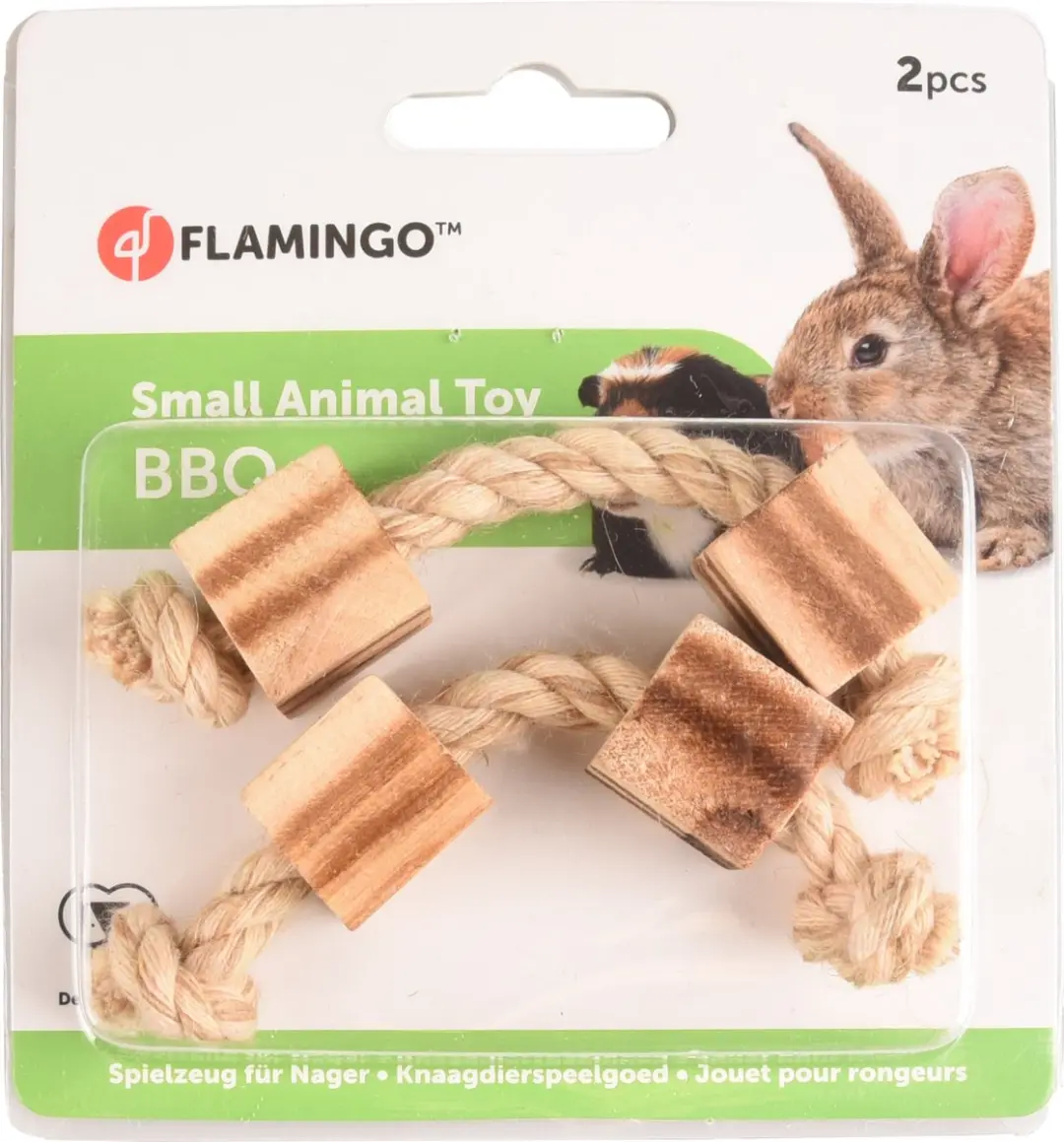 Flamingo BBQ Speelgoed Knaagdier - Touw + 2x Kubus Natuur 12cm - 2 Stuks