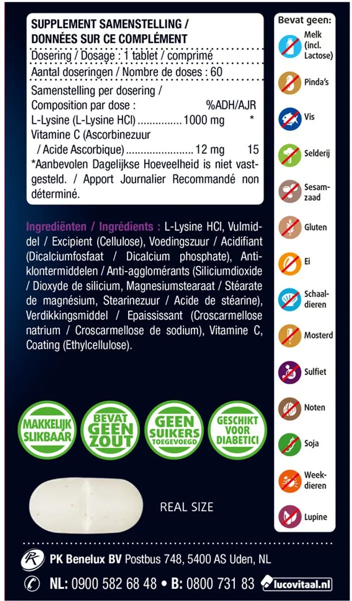 Lucovitaal L-Lysine 1000mg - 120 Tabletten