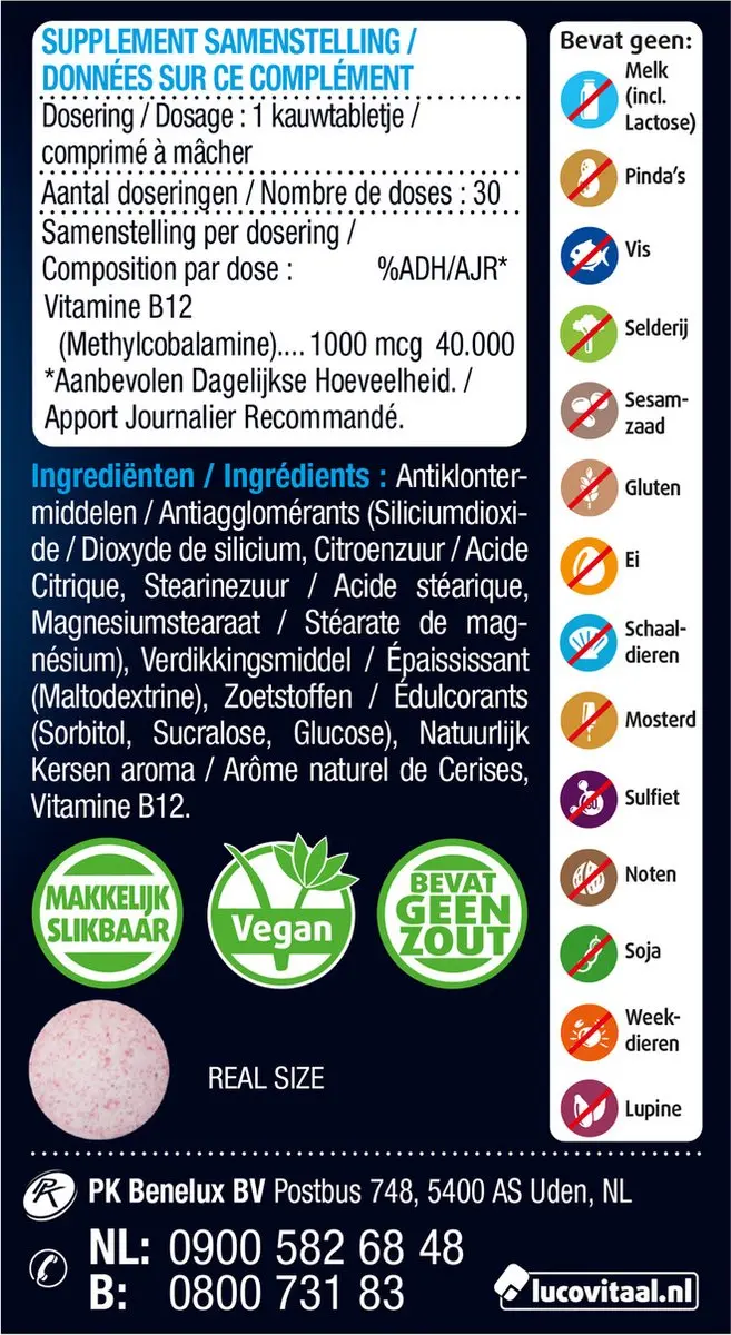 Lucovitaal Vitamine B12 1000 mcg Kauwtabletten - 30 Stuks - Bosvruchtensmaak