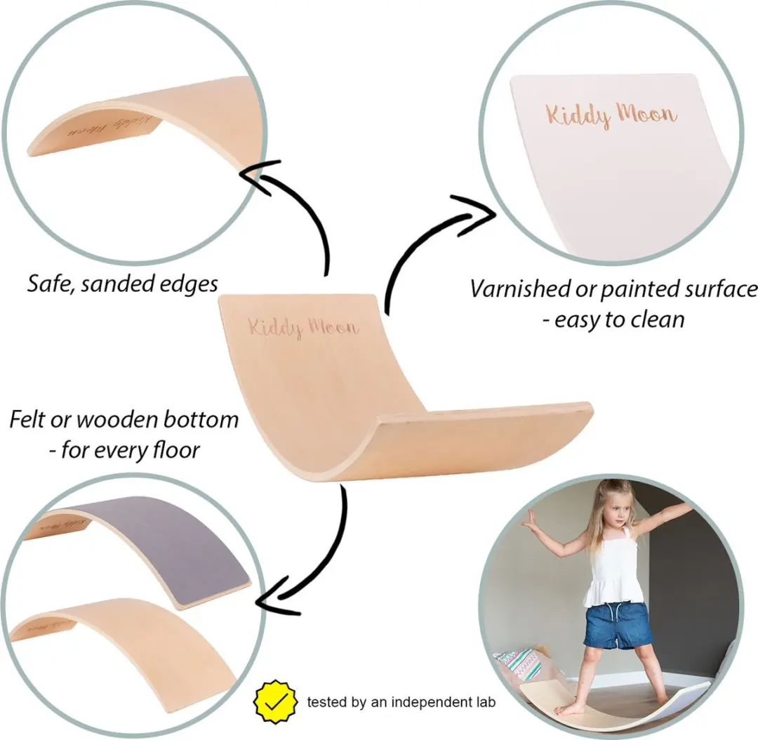 KiddyMoon Houten Balance Board - Vilt/Natuurlijk