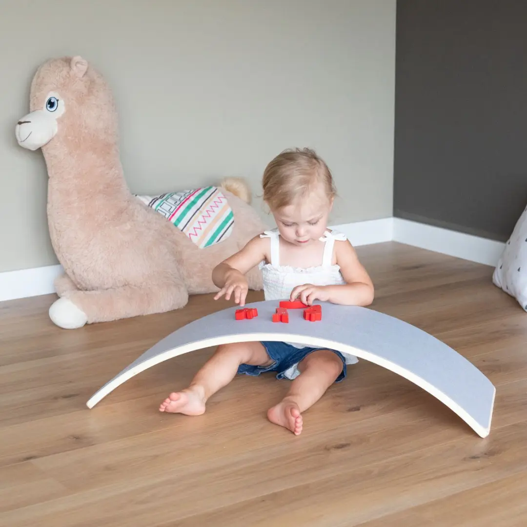 KiddyMoon Houten Balance Board - Vilt/Natuurlijk