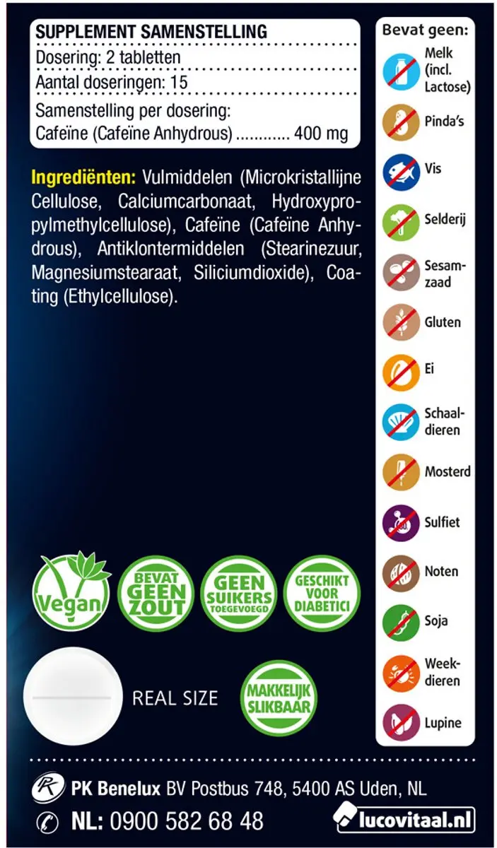 Lucovitaal Pure Cafeïne 400mg - 60 Tabletten