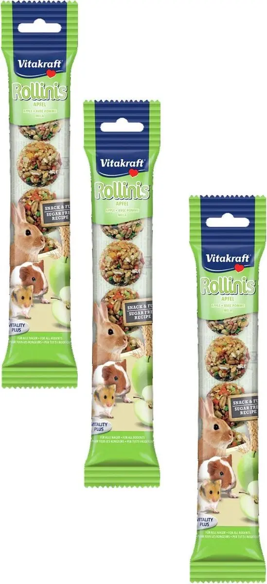 Vitakraft Rollinis Appel Knaagdiersnack - 144g (3x48g)