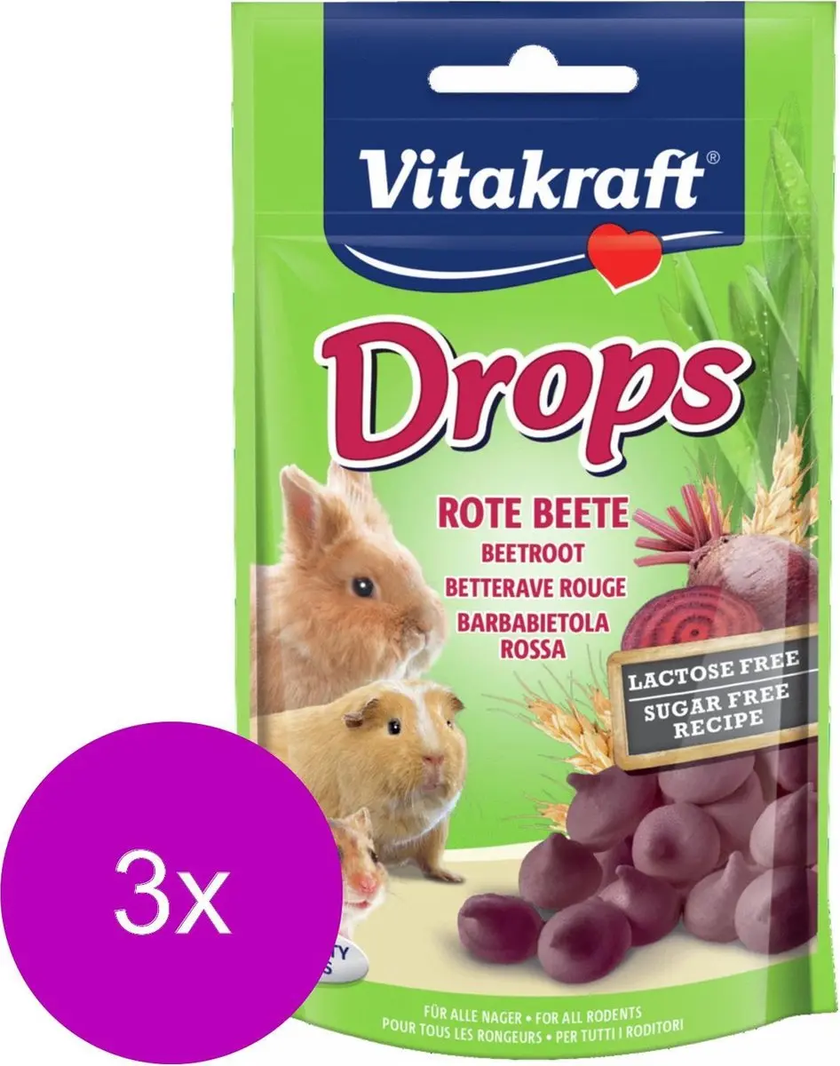 Vitakraft Knaagdier Drops Rode Biet Lactosevrij - 3 Stuks