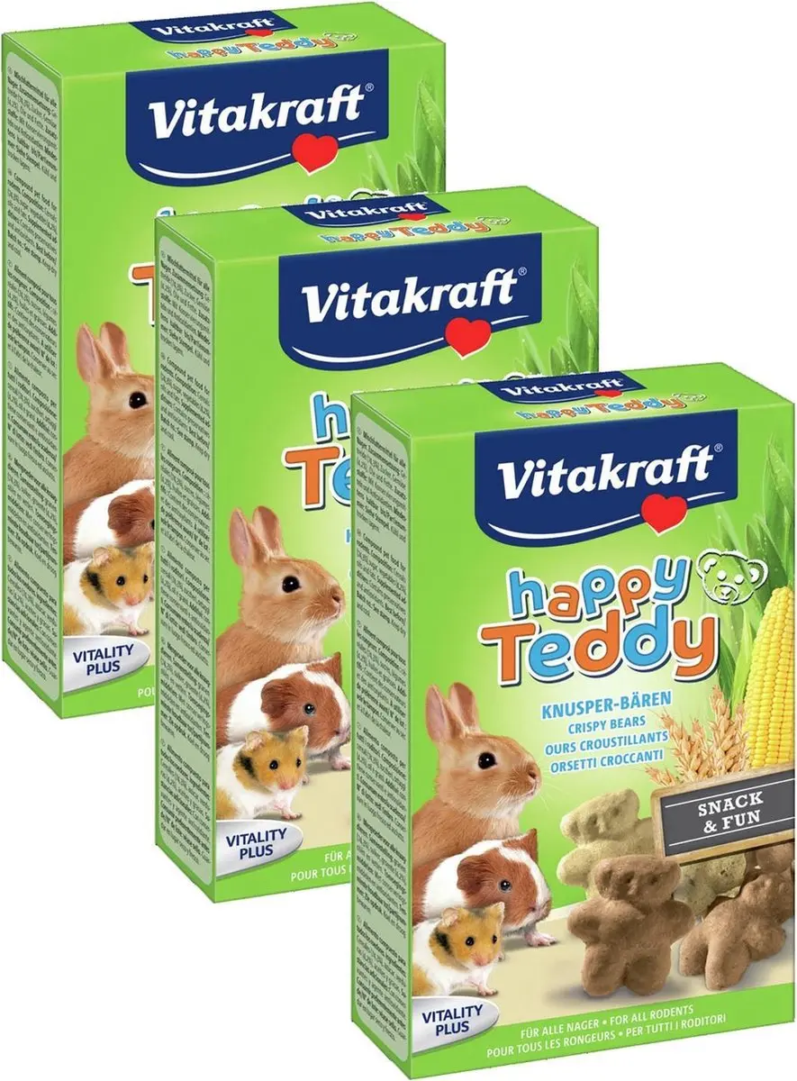 Vitakraft Happy Teddy Vita Knaagdiersnack - 225g (3x75g)