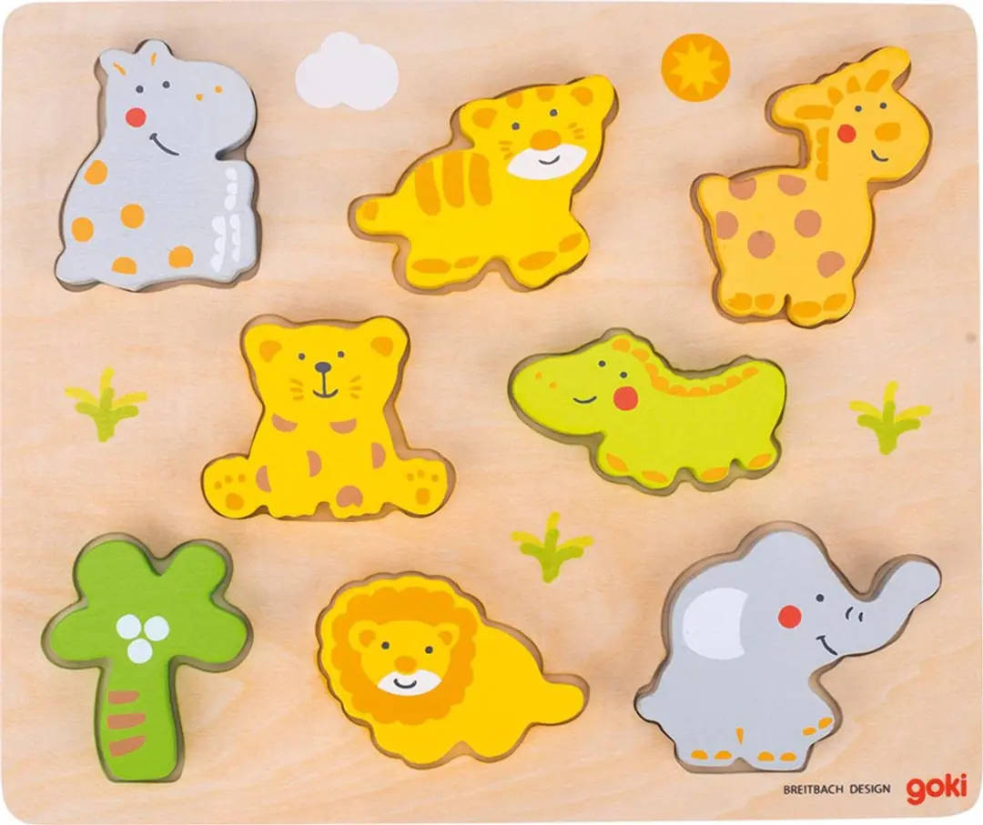 Goki WILDE DIEREN Houten Puzzel 8-delig - 28,5x23,5cm - Meerkleurig