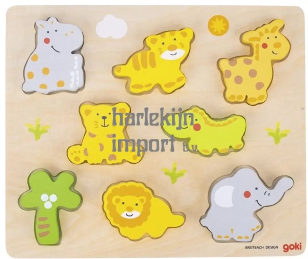 Goki WILDE DIEREN Houten Puzzel 8-delig - 28,5x23,5cm - Meerkleurig