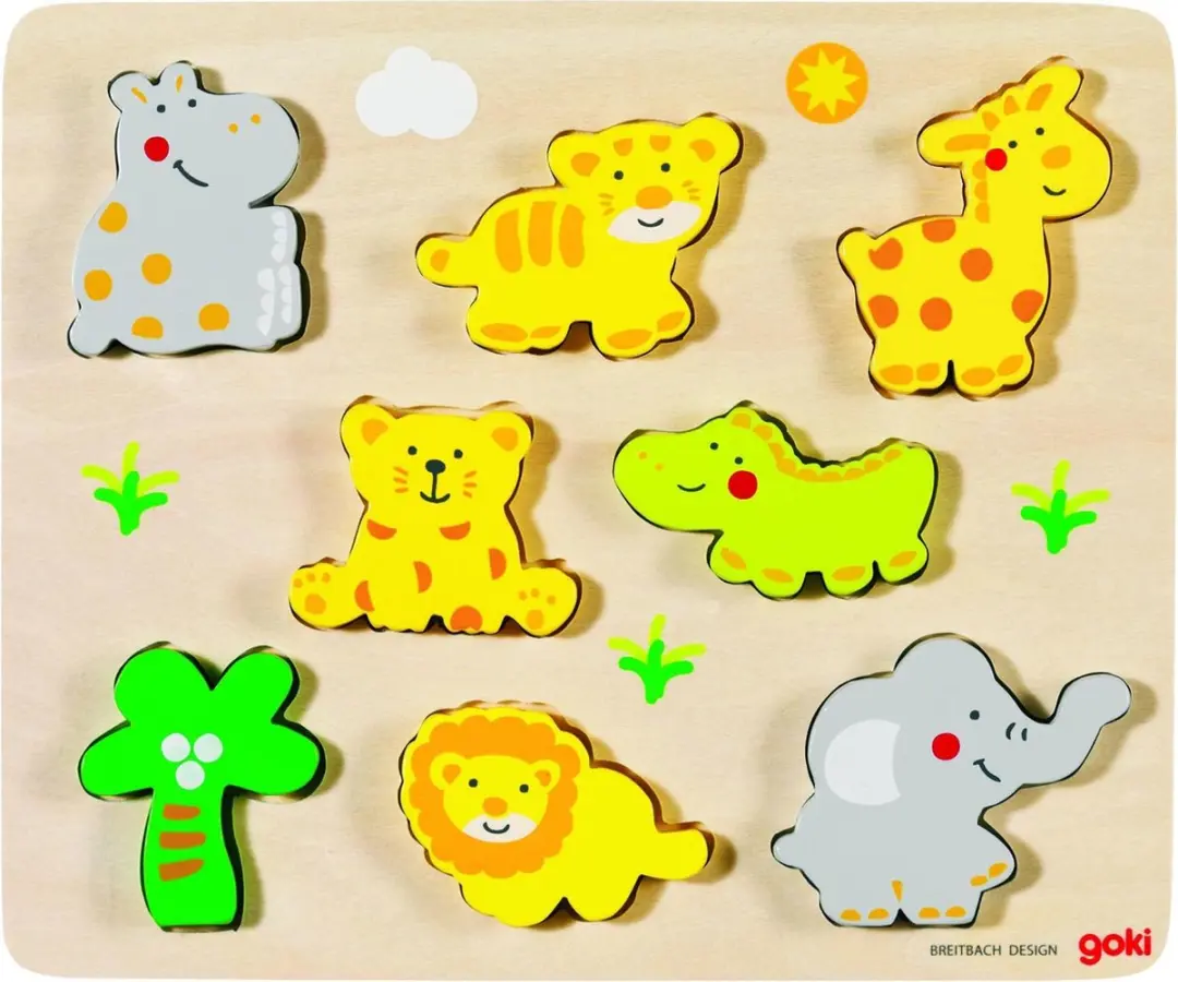 Goki WILDE DIEREN Houten Puzzel 8-delig