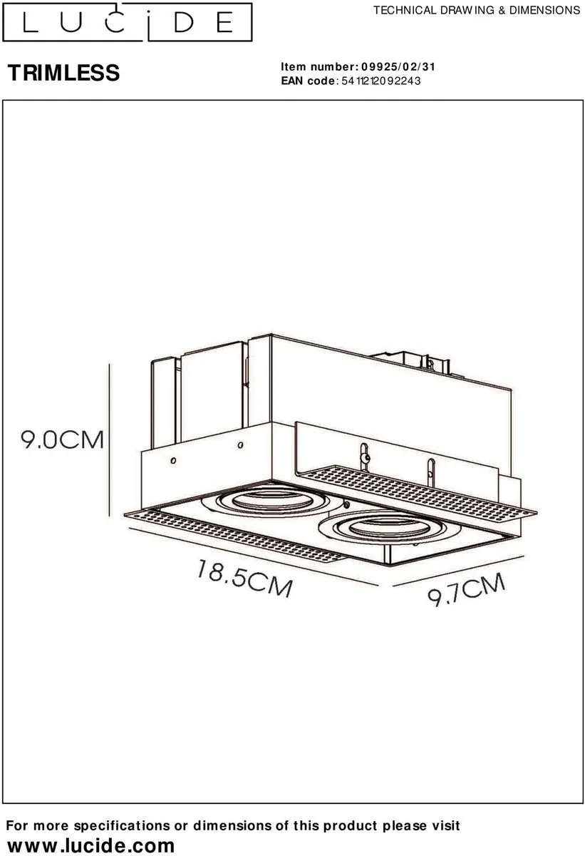 Lucide Trimless Inbouwspot 2xGU10 - Wit