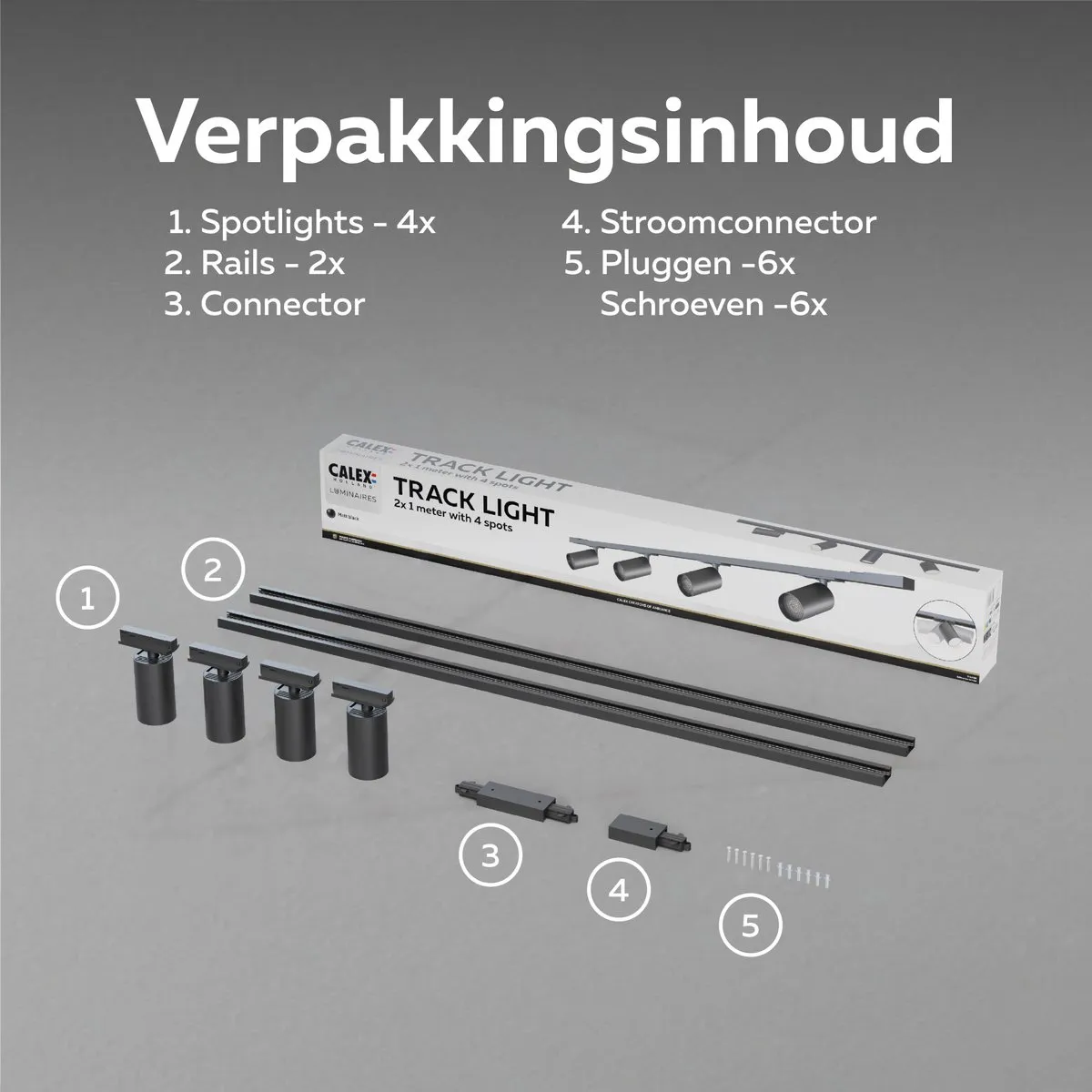 Calex Smart Railsysteem 3m - 6x RGBW GU10 Spots - Mat Zwart