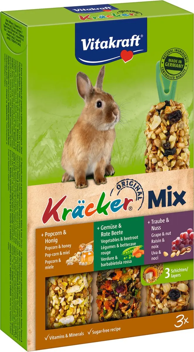 Vitakraft Konijn Kracker 3in1 Musli Groenten Popcorn